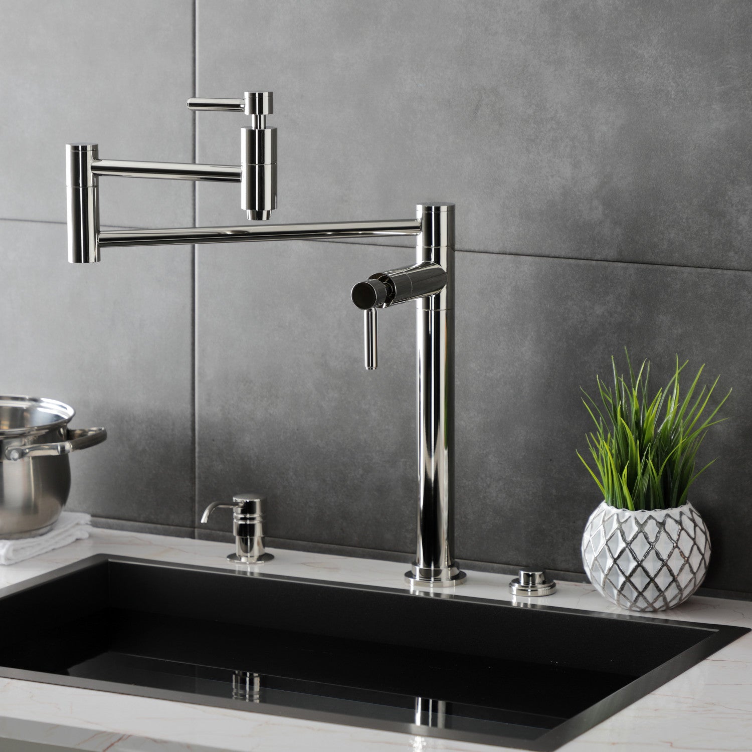 Kingston Sona KS8706DL - Concord Two-Handle 1-Hole Deck Mount Pot Filler Faucet, Polished Nickel — thumbnail 2